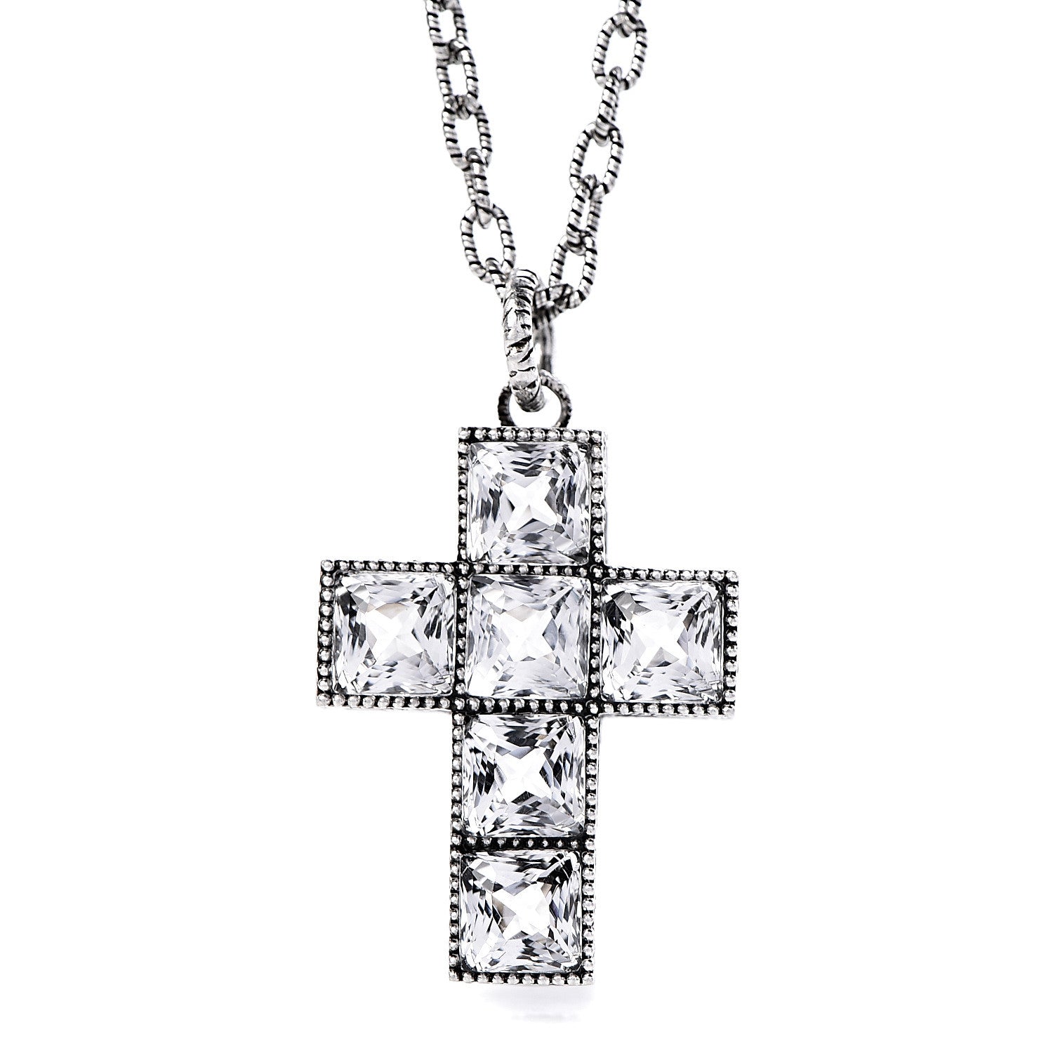 Gucci Sterling Silver Quartz Square G Cross Pendant Necklace 4 of 7