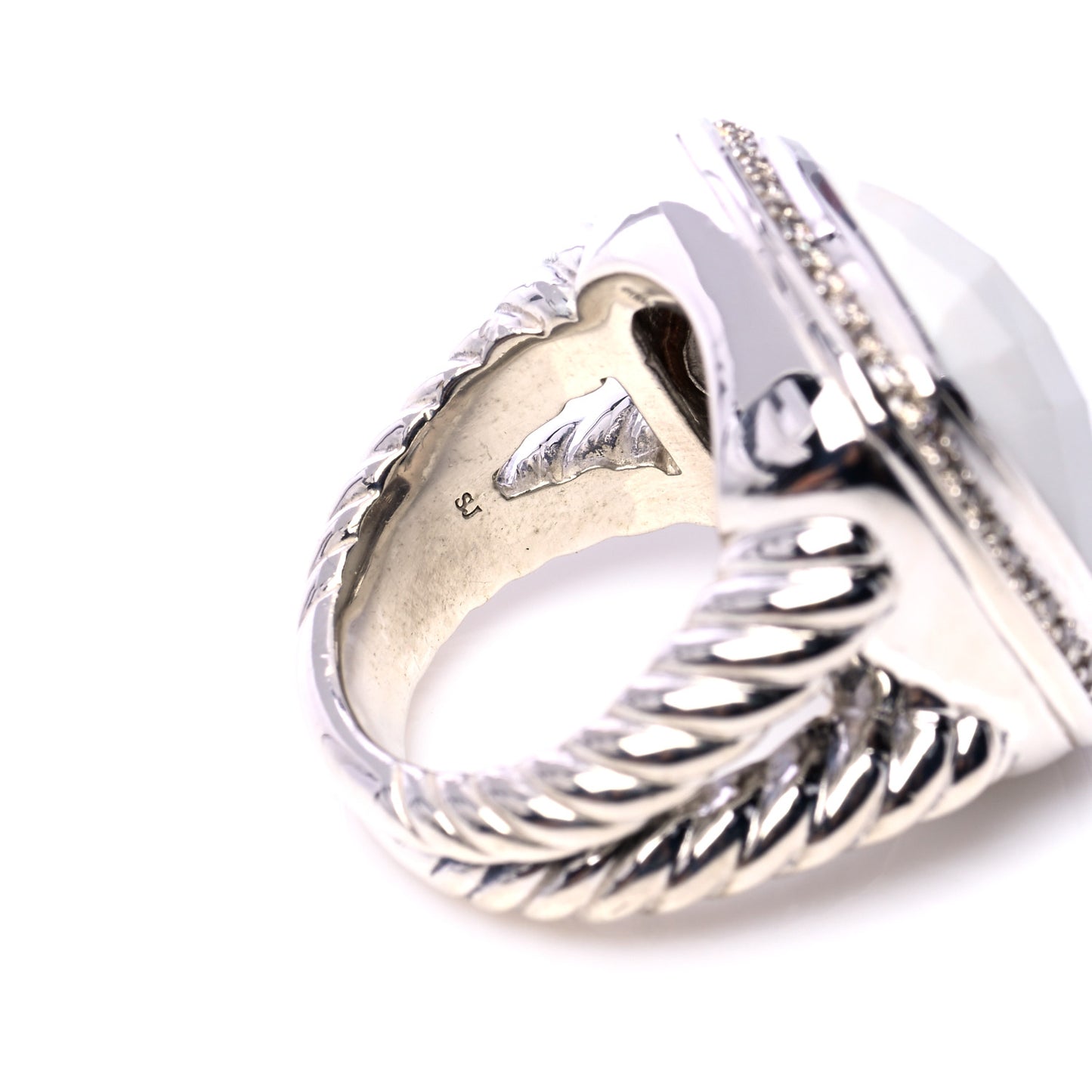 Sterling Silver Diamond White Jasper 17mm Albion Ring 52 6