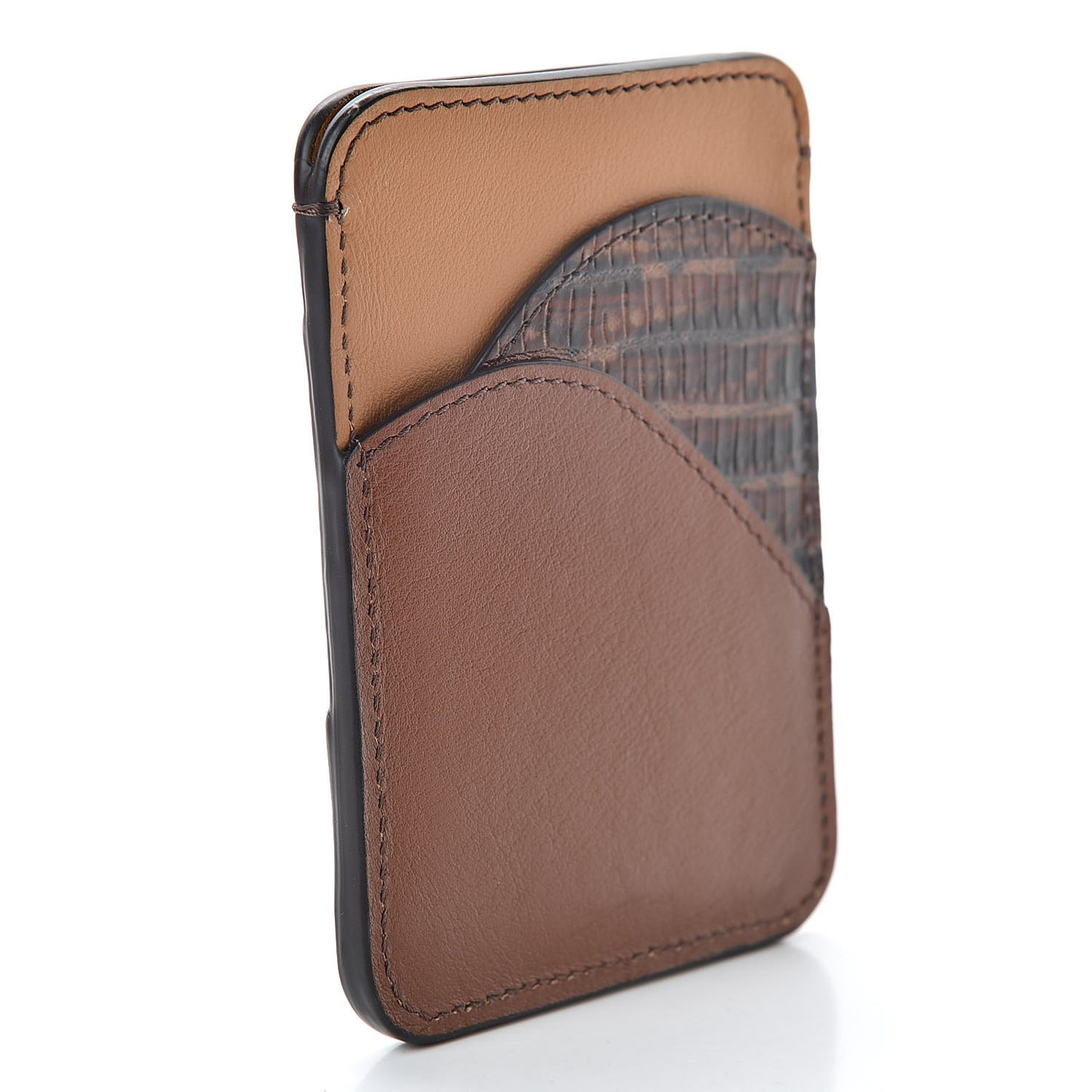 Calfskin Lizard Embossed Walden Card Holder Classic Tobacco