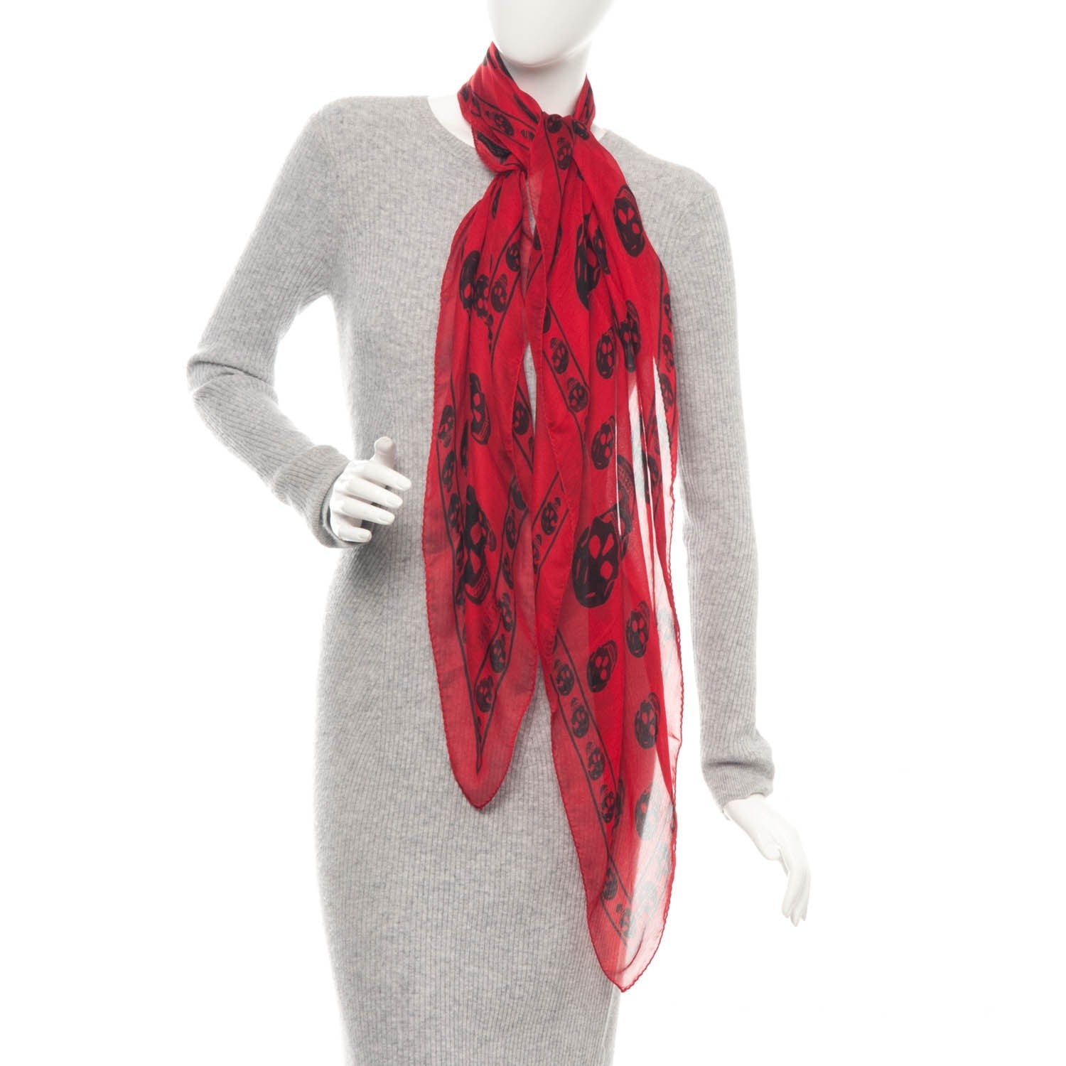 Alexander McQueen Silk Chiffon Skull Scarf Red Black 2 of 5