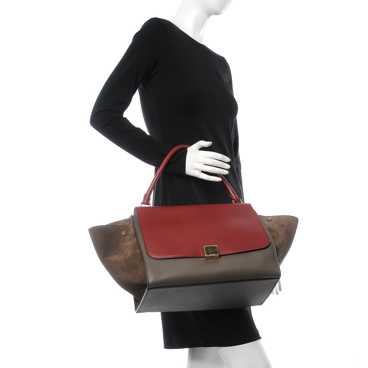 Calfskin Suede Large Tri-Color Trapeze Granite