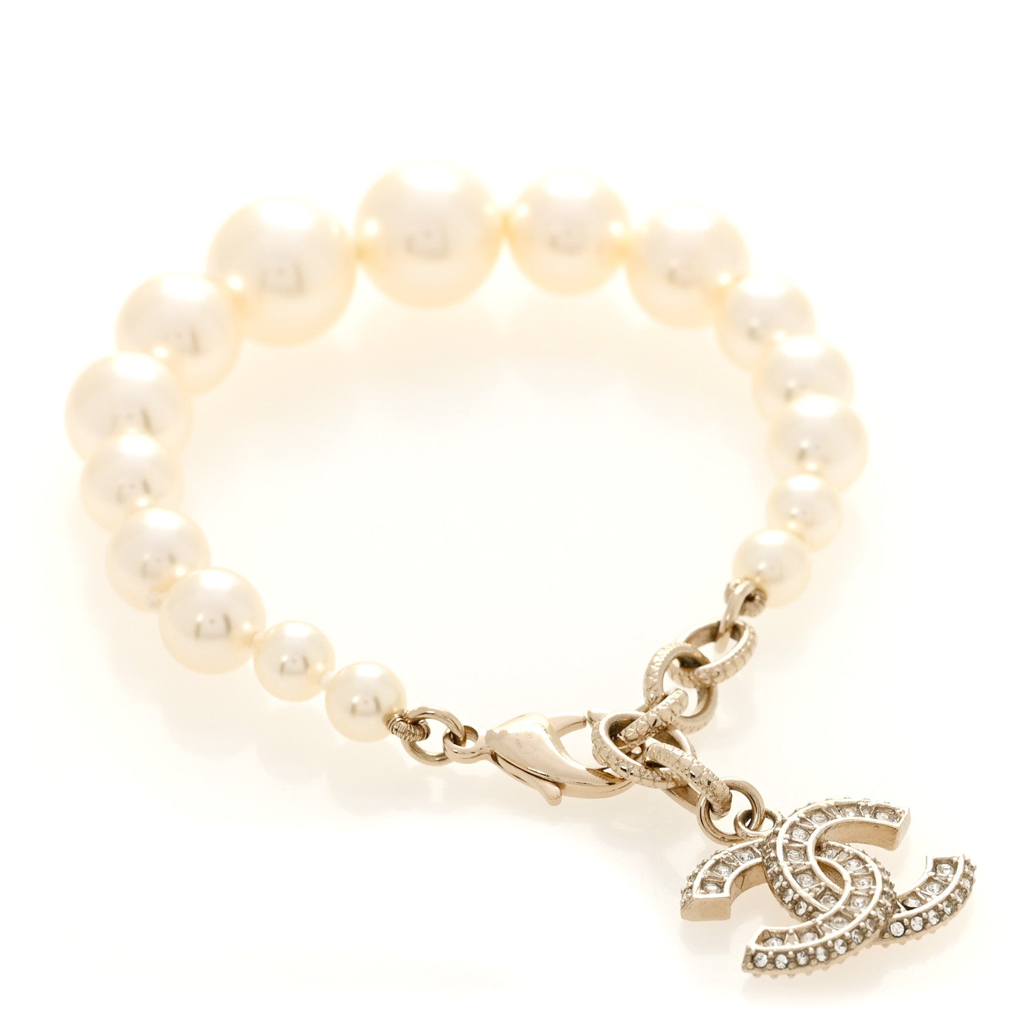 Chanel Graduated Pearl Crystal CC Bracelet Gold 3 of 5