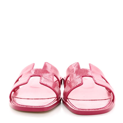 Hermes Lizard Oran Sandals 37.5 Fuchsia 2 of 9
