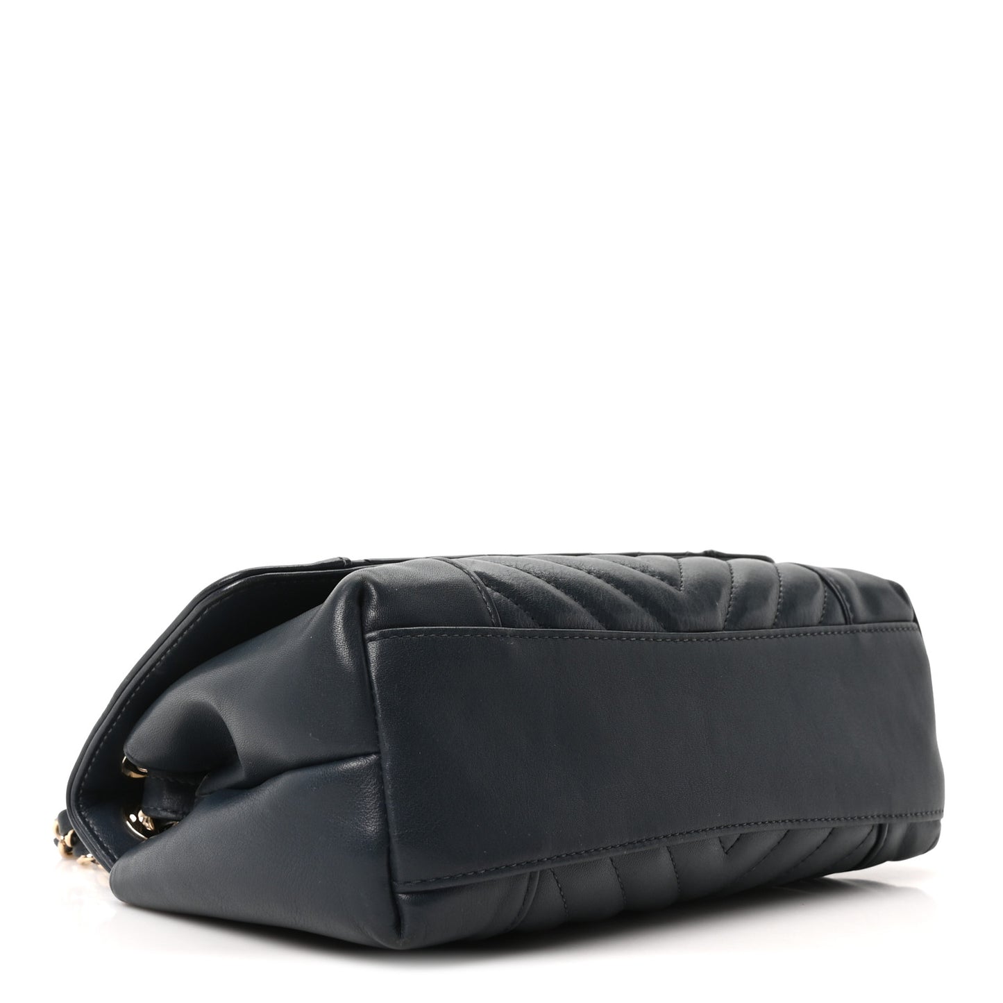 Calfskin Quilted Medium Daily Chevron Flap Navy Blue