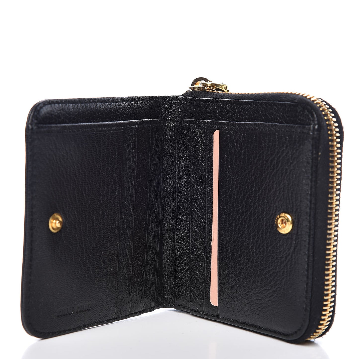 Goatskin Studded Madras Zip Compact Wallet Black