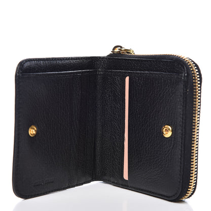 Miu Miu Goatskin Studded Madras Zip Compact Wallet Black 5 of 7