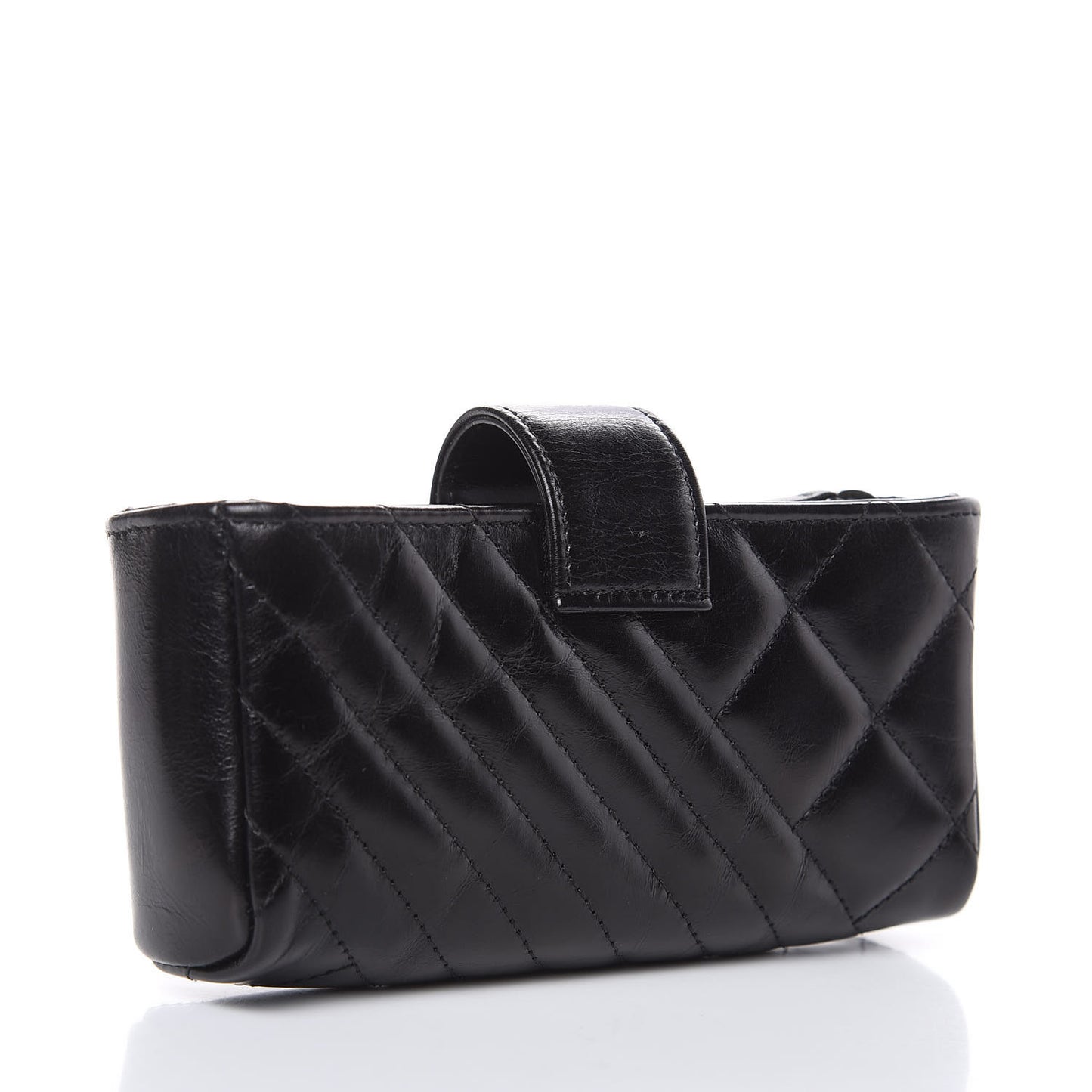 Glazed Calfskin Quilted Mini Phone Holder Clutch Black