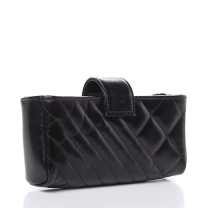 Chanel Glazed Calfskin Quilted Mini Phone Holder Clutch Black 3 of 10