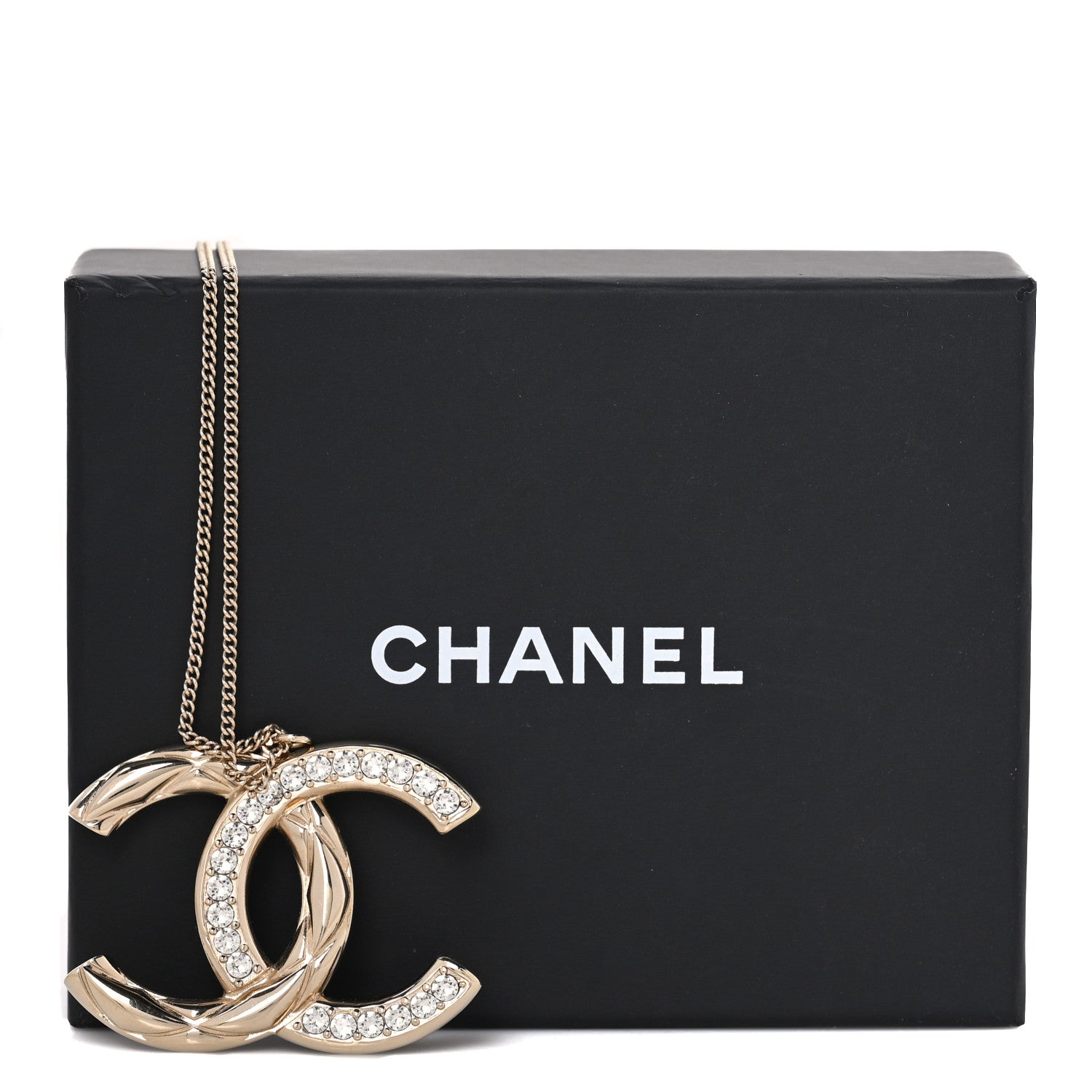 Chanel Crystal Metal Quilted CC Pendant Necklace Gold 5 of 5