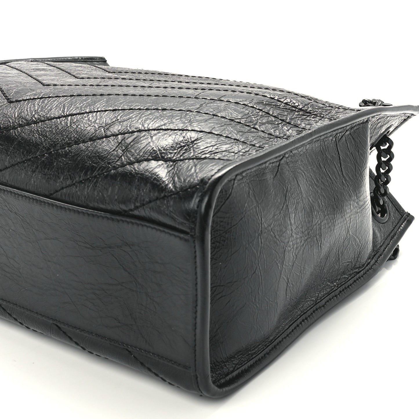 Crinkled Calfskin Matelasse Monogram Medium Niki Shopper Tote Black