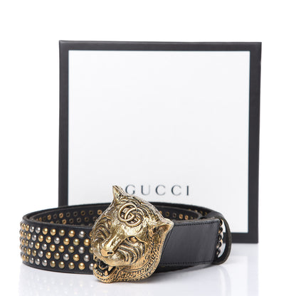 Gucci Calfskin Studded Feline Belt 85 34 Black 6 of 6