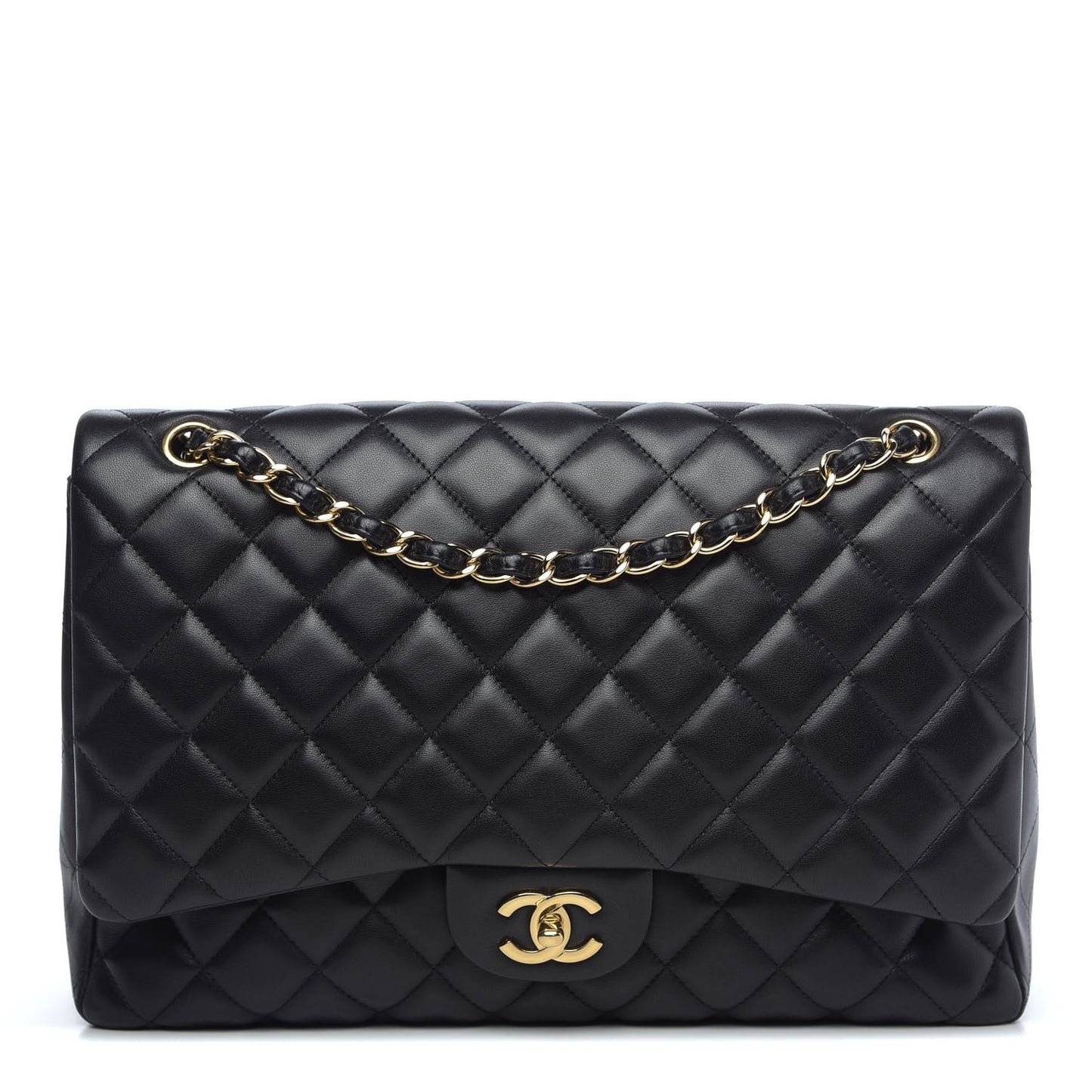 Lambskin Quilted Maxi Single Flap Black