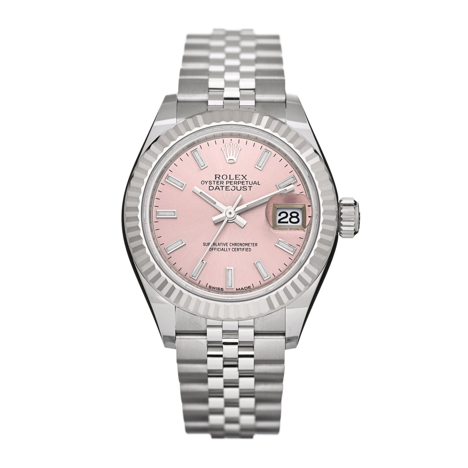 Rolex Stainless Steel 18K White Gold 28mm Oyster Perpetual Datejust Watch Pink 279174 1 of 5