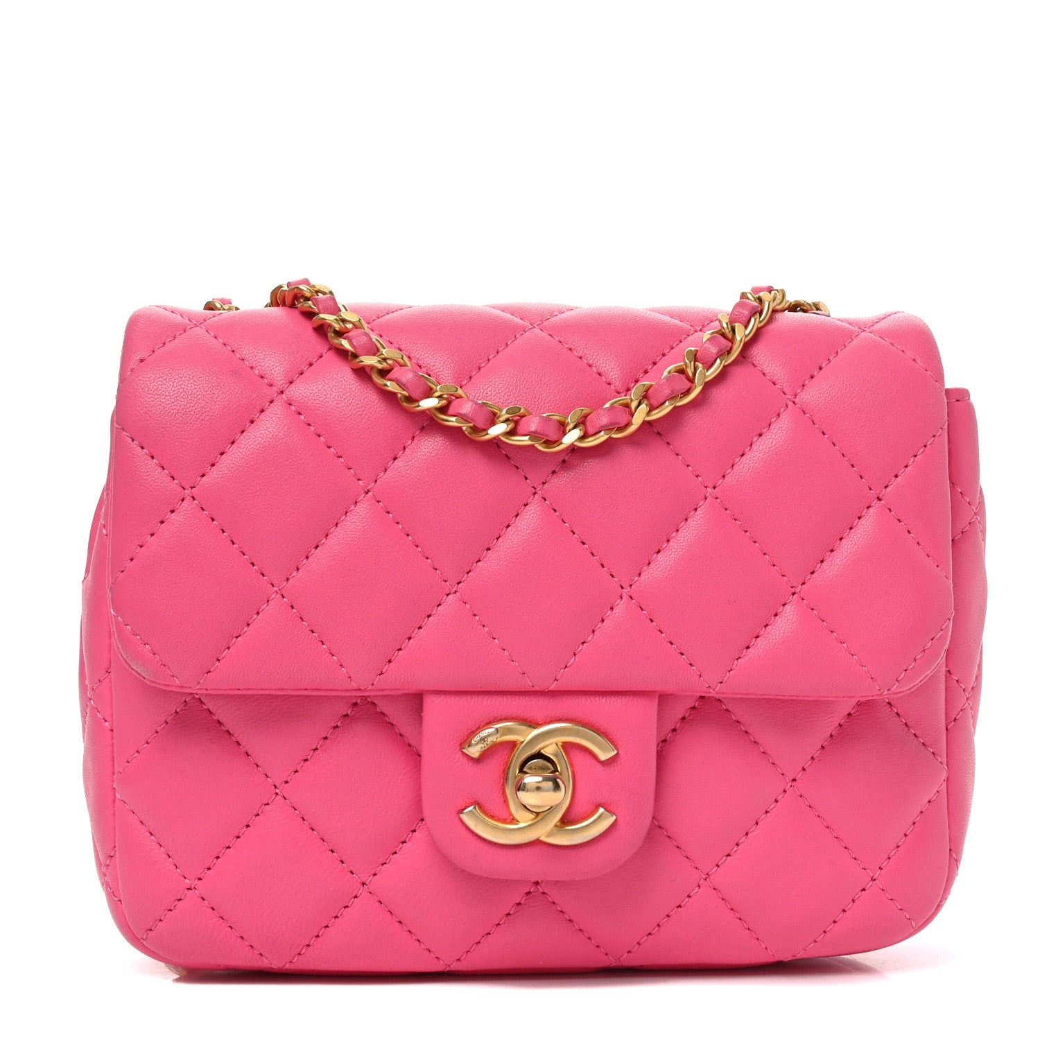 Chanel Lambskin Enamel Quilted Mini Coco Hearts Square Flap Pink 1 of 10