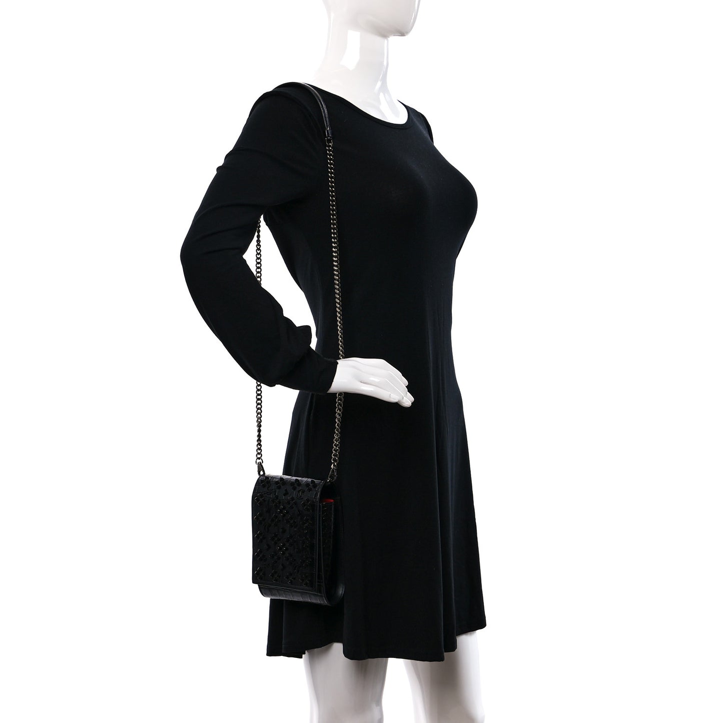 Crocodile Embossed Calfskin Spikes Loubinthesky Paloma Crossbody Phone Case Black
