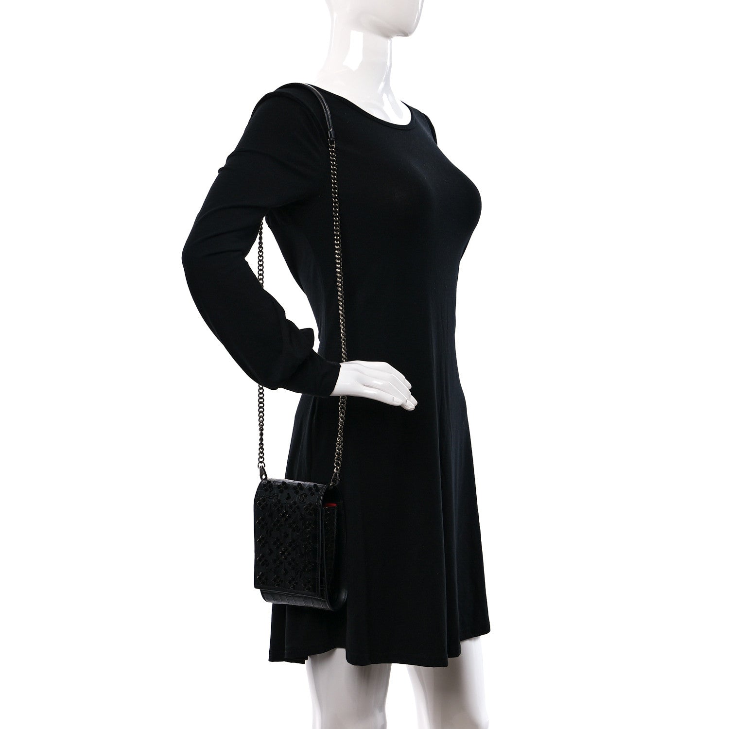 Christian Louboutin Crocodile Embossed Calfskin Spikes Loubinthesky Paloma Crossbody Phone Case Black 2 of 9