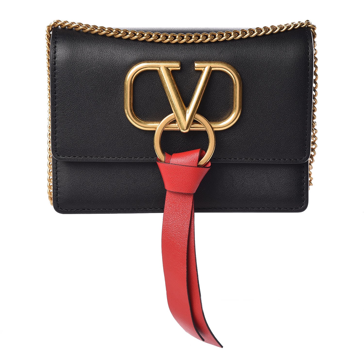 Valentino Garavani Smooth Calfskin Mini VRing Crossbody Bag Black 1 of 8
