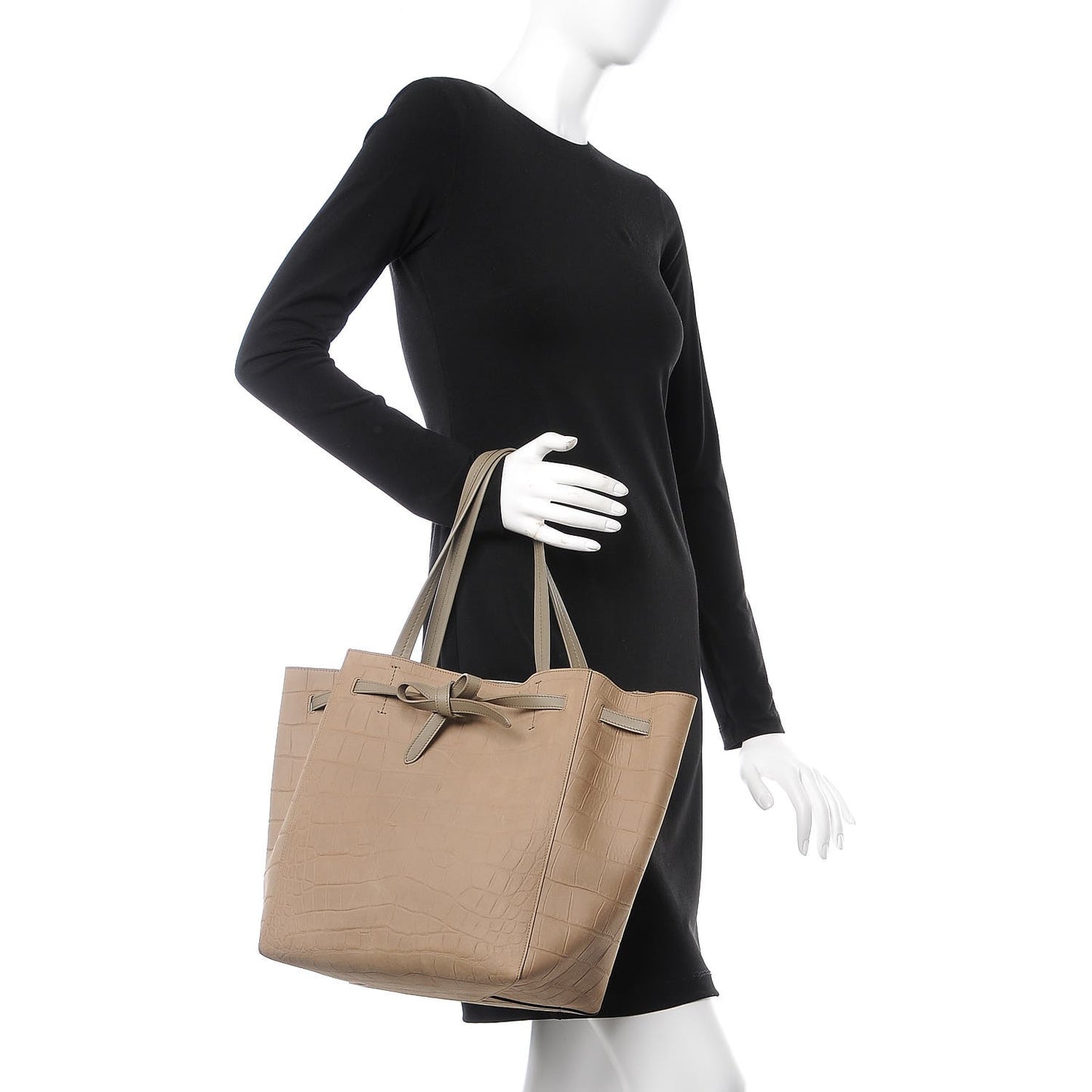 Crocodile Embossed Nubuck Small Belt Cabas Phantom Beige