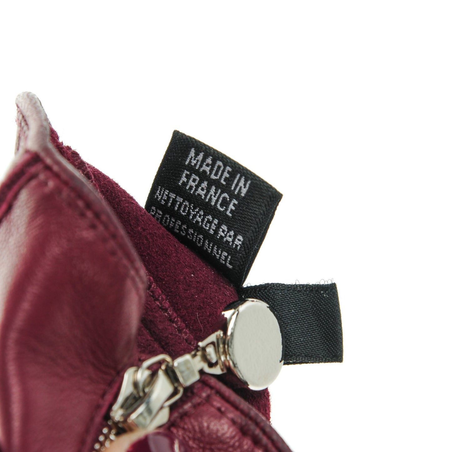 Lambskin Perforated Zipped CC Fingerless Gloves 7.5 Burgundy