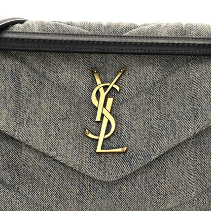 Saint Laurent Denim Quilted Small Loulou Puffer Monogram Chain Satchel Azur 8 of 10