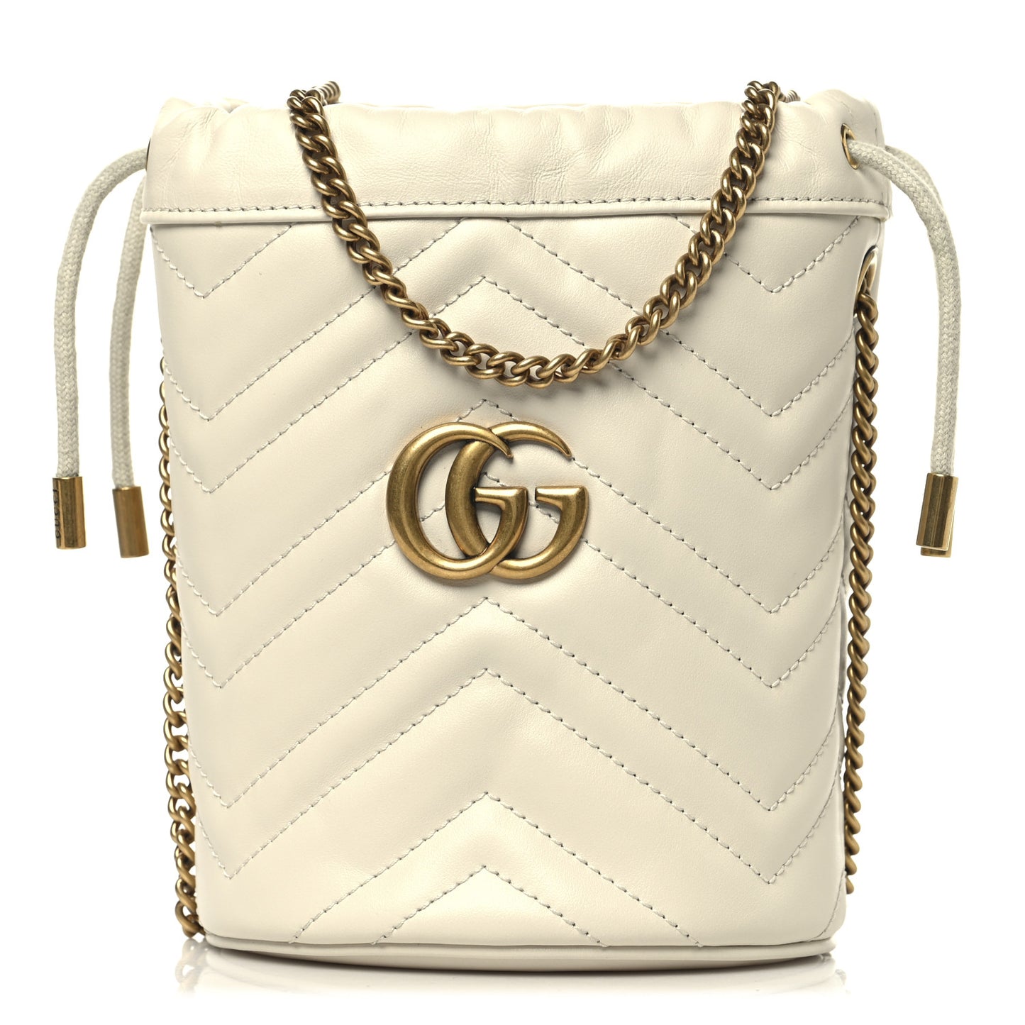 Calfskin Matelasse Mini GG Marmont 2.0 Bucket Bag White