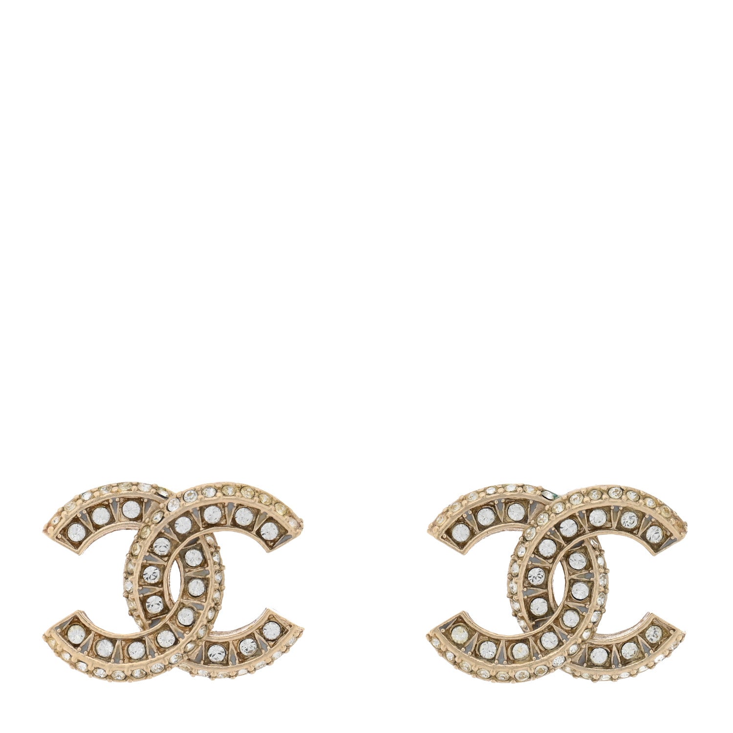 Chanel Crystal Timeless CC Earrings Light Gold 1 of 5