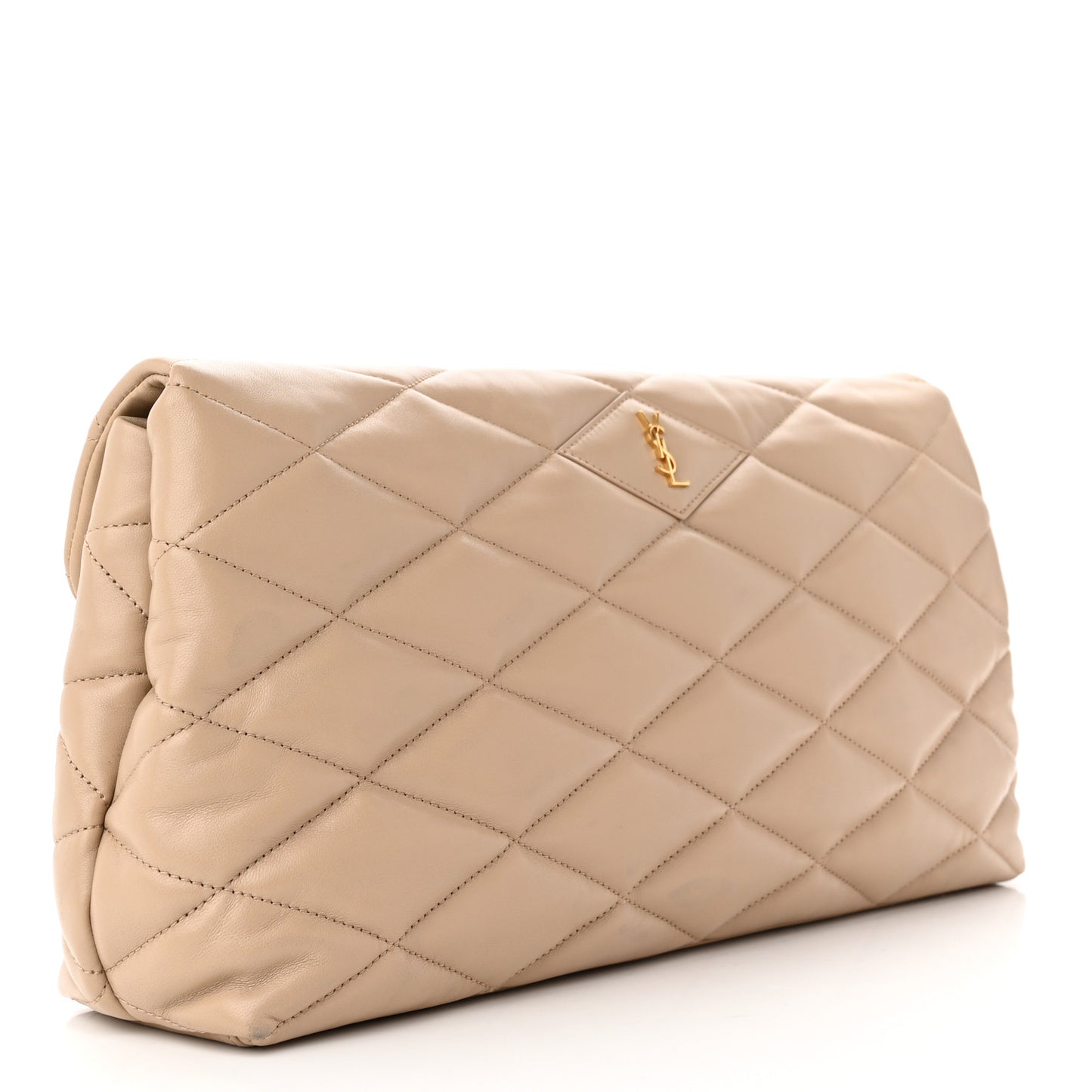 Lambskin Quilted Sade Puffer Envelope Clutch Dark Beige