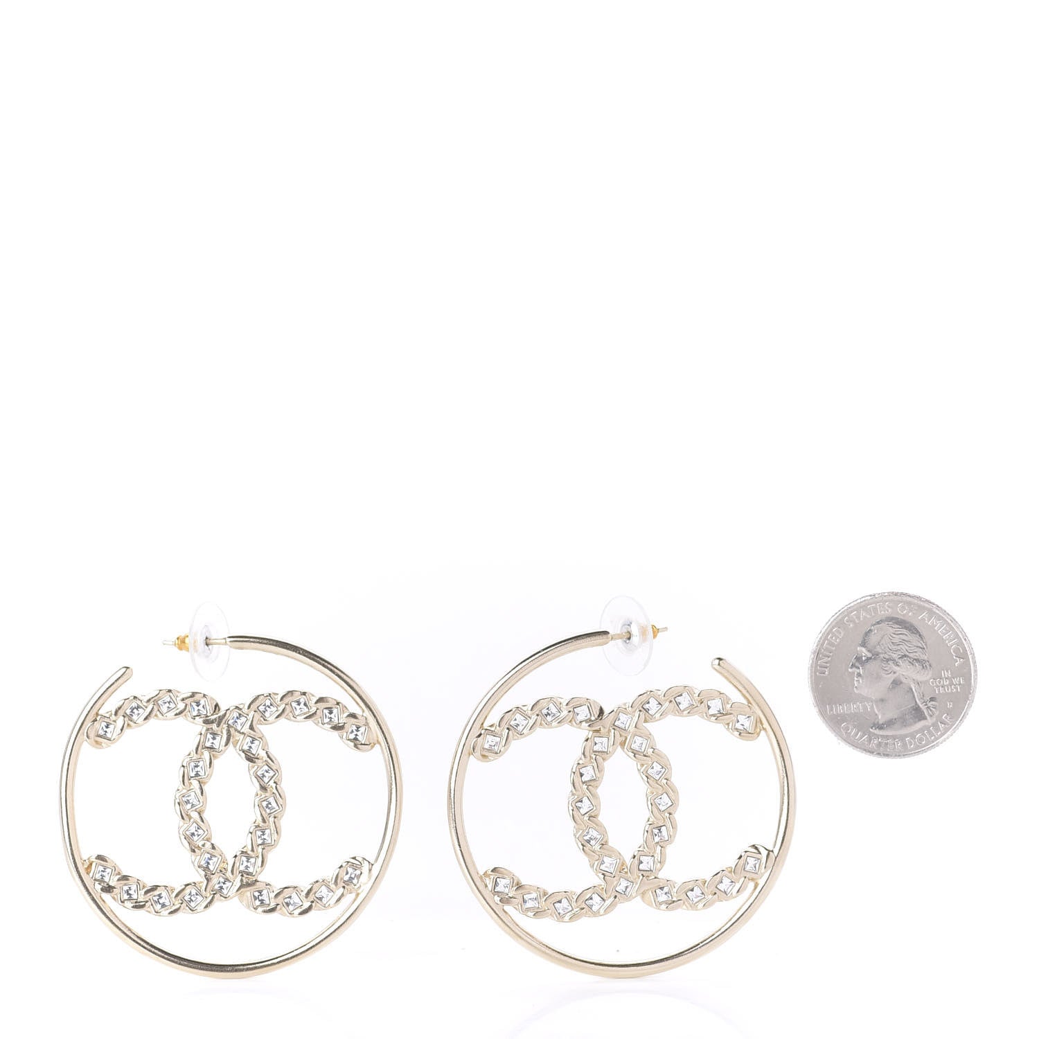 Chanel Crystal High Society CC Hoop Earrings Gold 2 of 6