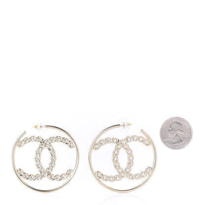 Chanel Crystal High Society CC Hoop Earrings Gold 2 of 6