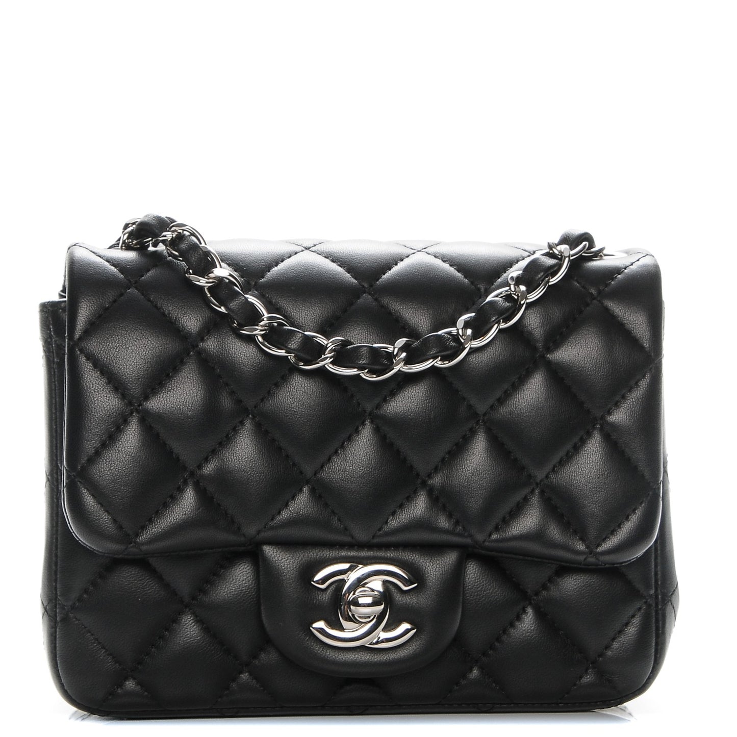 Lambskin Quilted Mini Square Flap Black