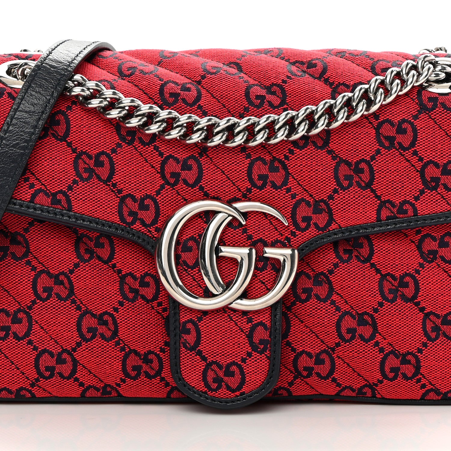 Gucci Monogram Multicolor Matelasse Diagonal Small GG Marmont Shoulder Bag Red Blue 6 of 11
