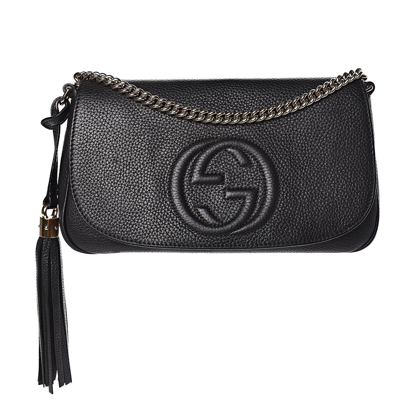 Pebbled Calfskin Medium Soho Flap Crossbody Black