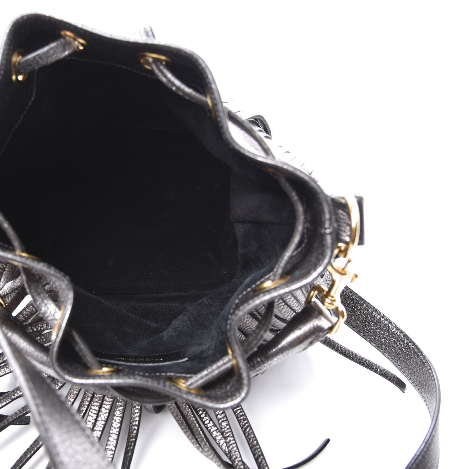 Saint Laurent Metallic Goatskin Small Emmanuelle Fringe Bucket Bag Pewter 4 of 13