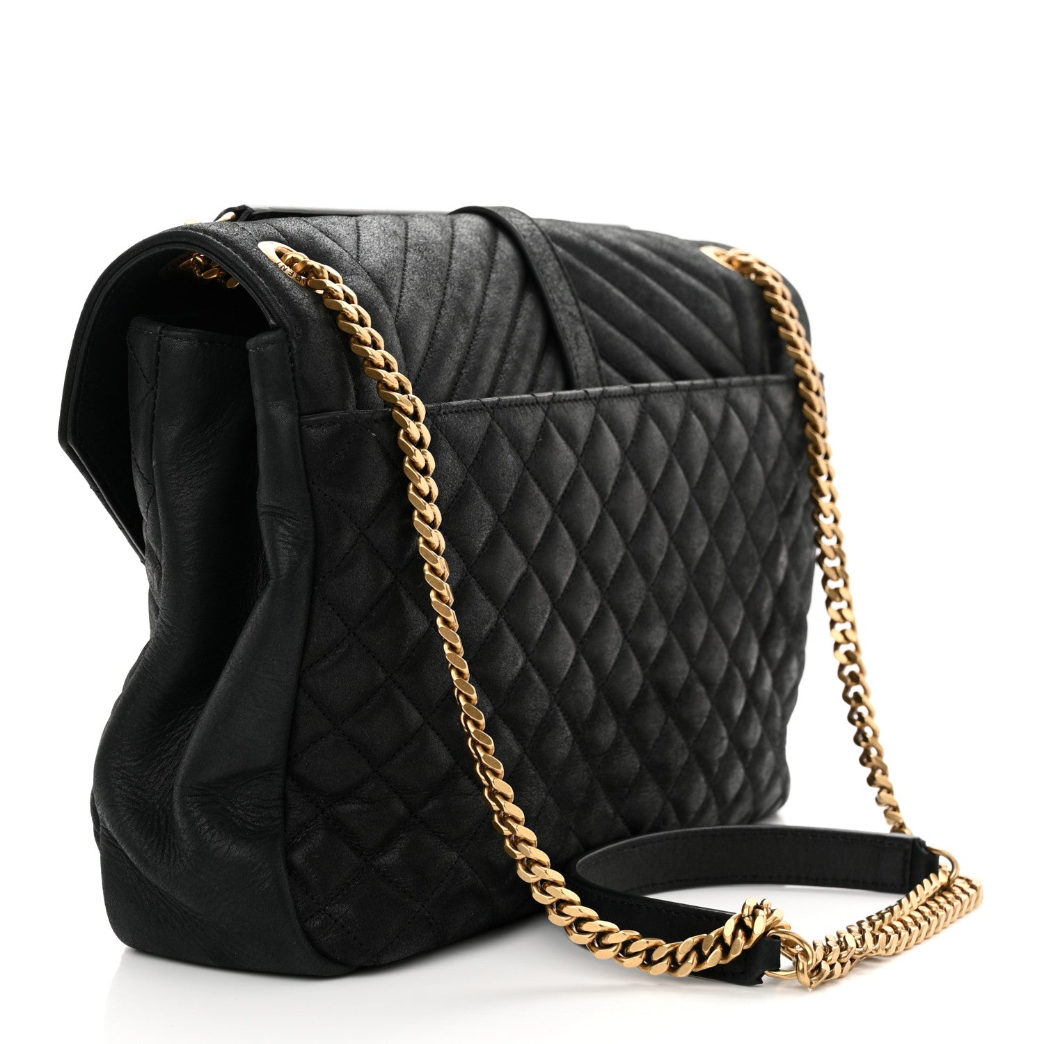 Saint Laurent SAINT LAURENT Calfskin Mixed Matelasse Triquilt Large Monogram Envelope Satchel Deep Marine 3 of 14