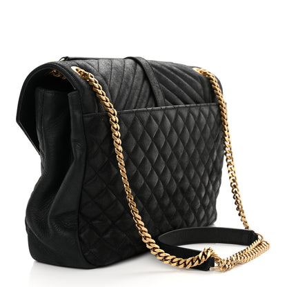 Saint Laurent SAINT LAURENT Calfskin Mixed Matelasse Triquilt Large Monogram Envelope Satchel Deep Marine 3 of 14
