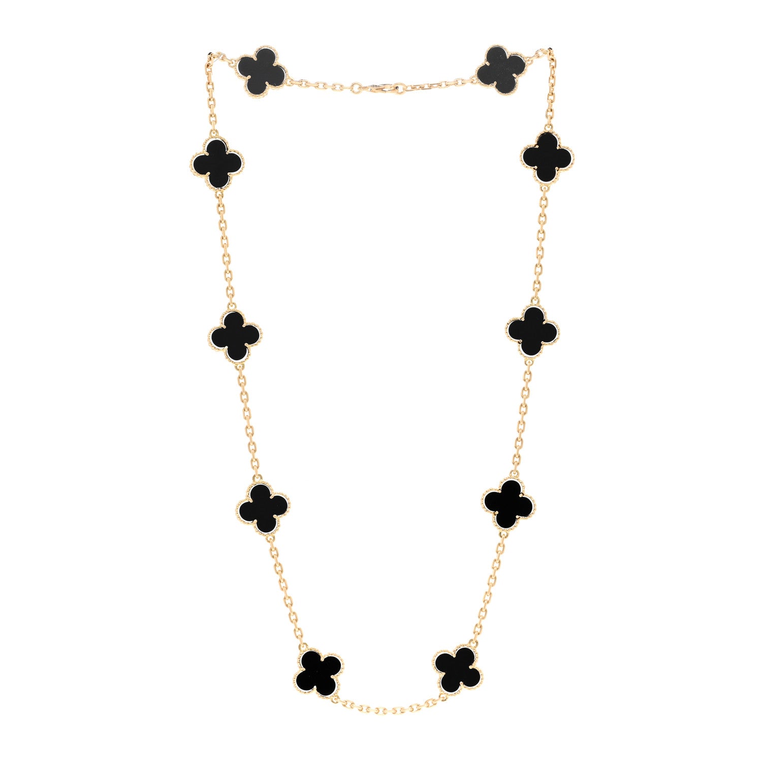 Van Cleef & Arpels 18K Yellow Gold Black Onyx 10 Motifs Vintage Alhambra Necklace 3 of 5