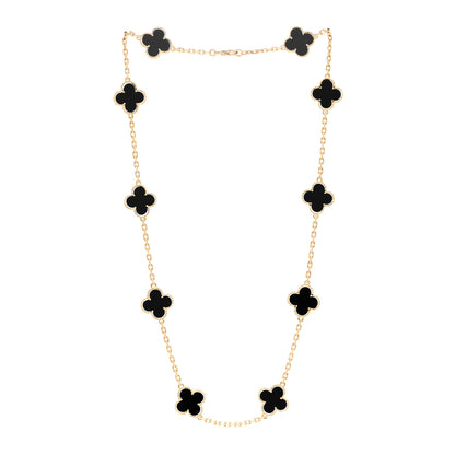 Van Cleef & Arpels 18K Yellow Gold Black Onyx 10 Motifs Vintage Alhambra Necklace 3 of 5