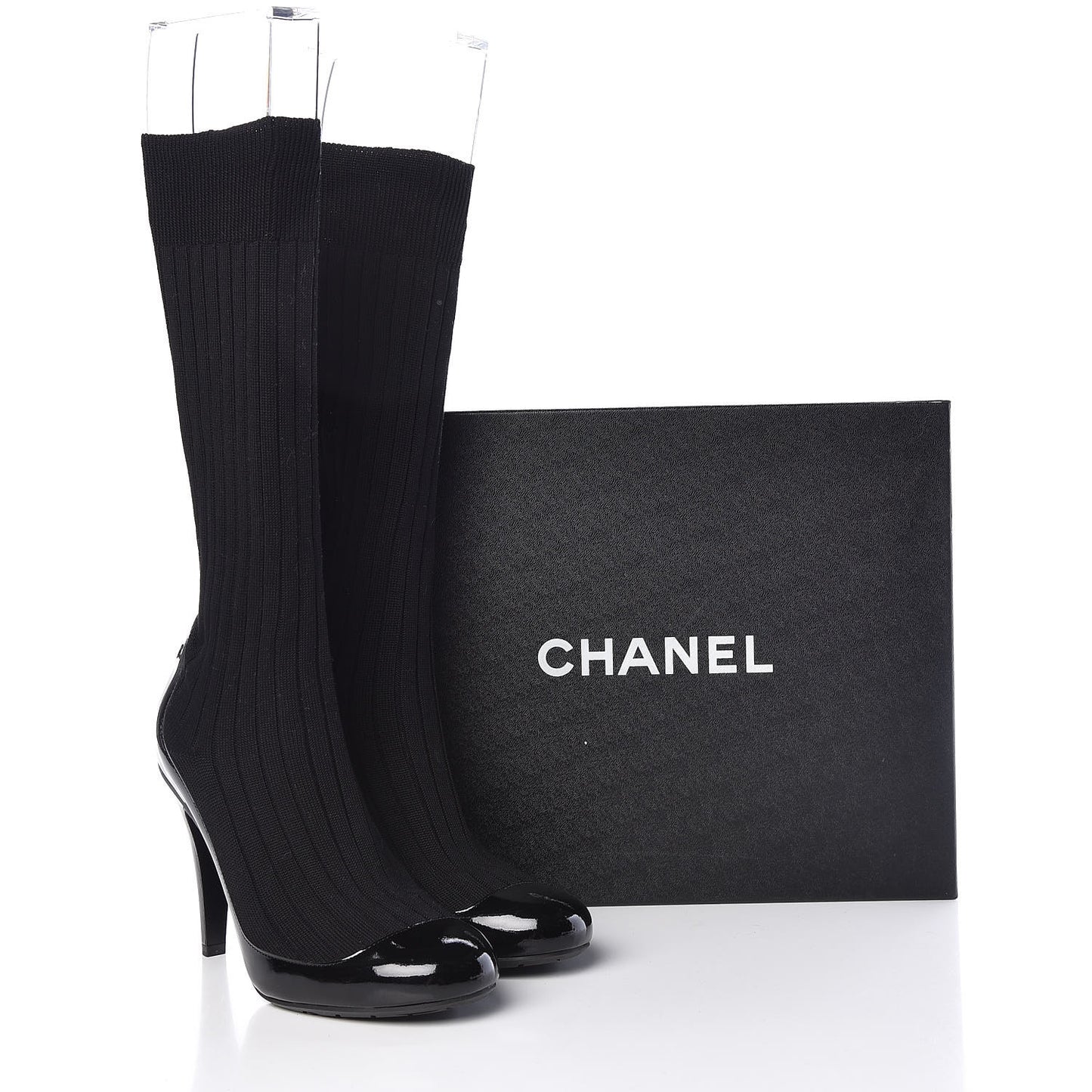 Patent Knit Sock Boots 38 Black