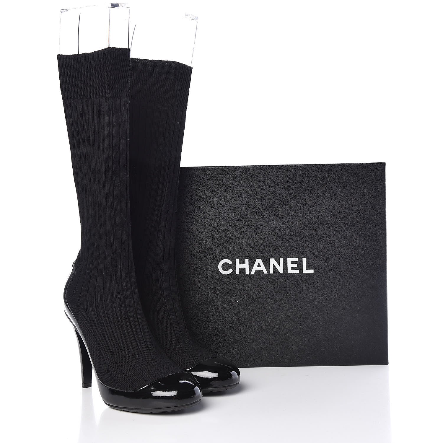 Chanel Patent Knit Sock Boots 38 Black 11 of 11