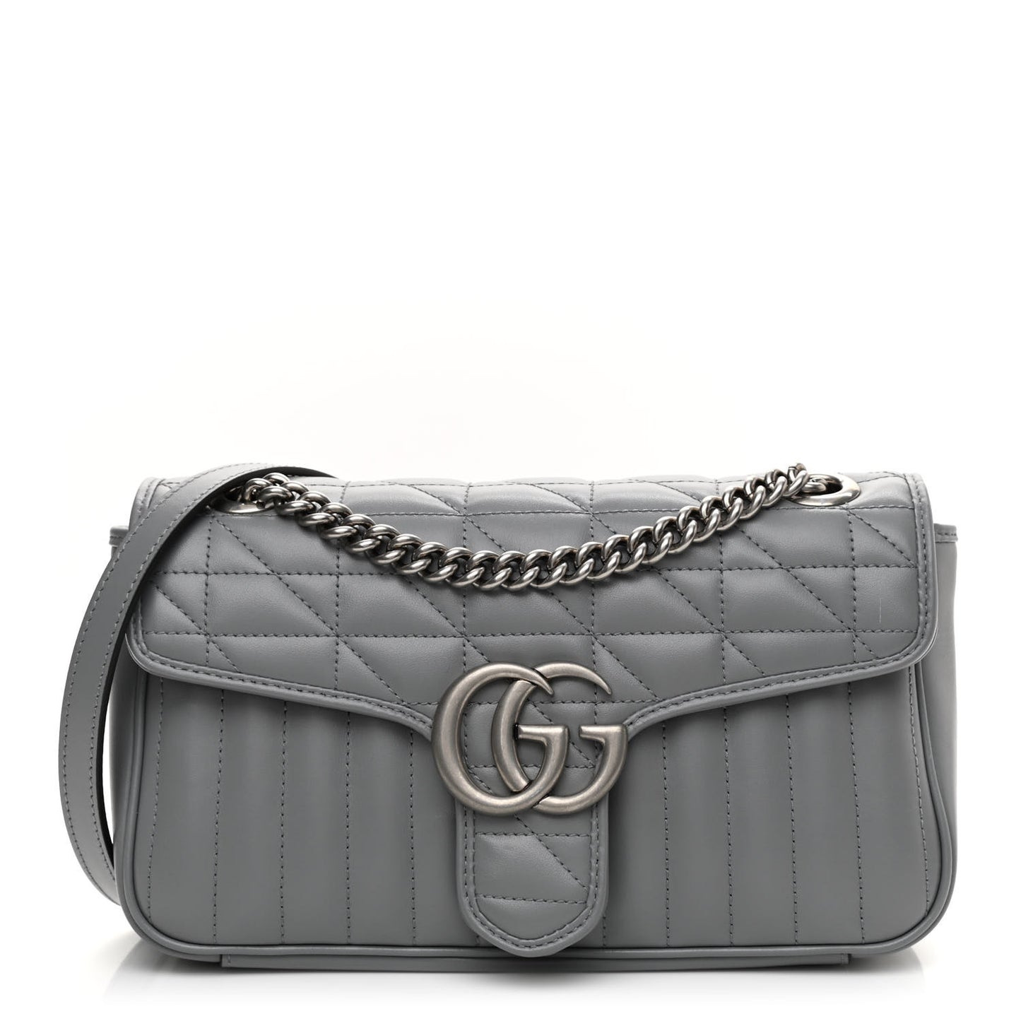 Calfskin Matelasse Aria Small GG Marmont Shoulder Bag Deep Grey