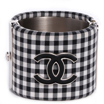 Chanel Fabric Metal Enamel Gingham CC Cuff Black White 1 of 5