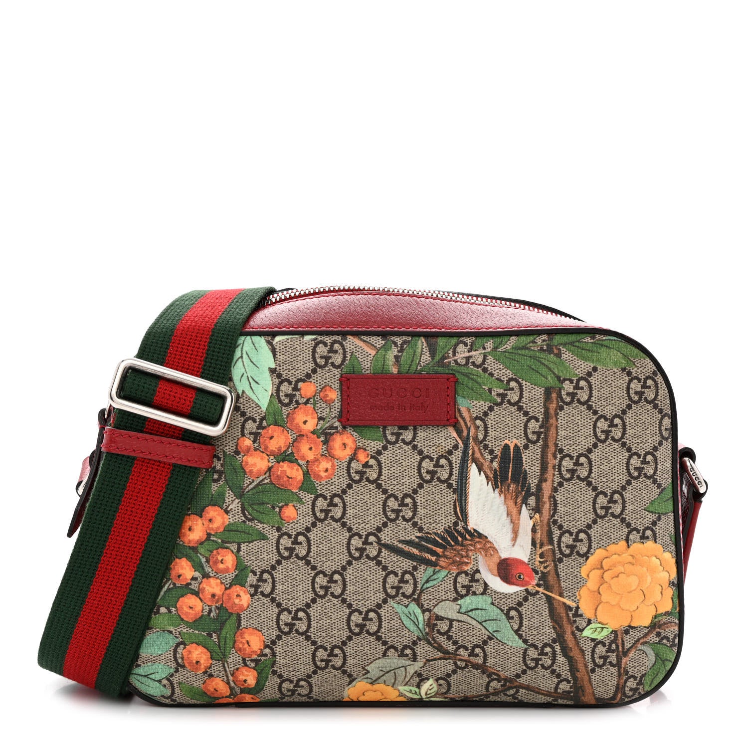 Gucci GG Supreme Monogram Tian Web Camera Bag Beige Multicolor Red 1 of 14