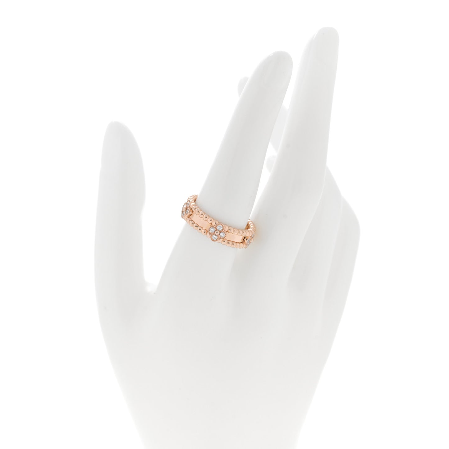 18K Rose Gold Diamond Sweet Perlee Clovers Ring 57 8