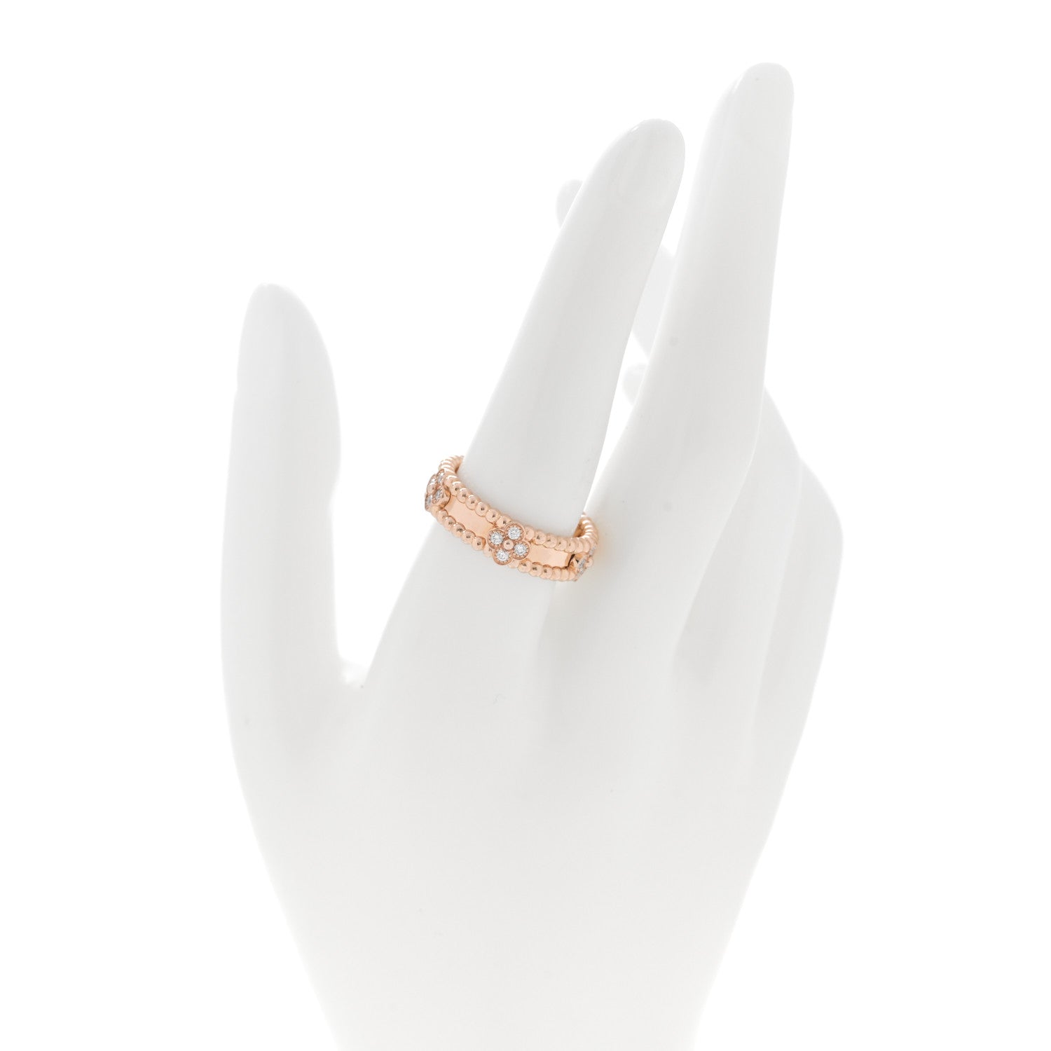 Van Cleef & Arpels 18K Rose Gold Diamond Sweet Perlee Clovers Ring 57 8 2 of 5
