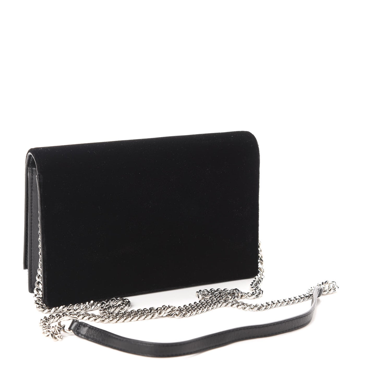 Velvet Crystal Monogram Tassel Chain Wallet Black