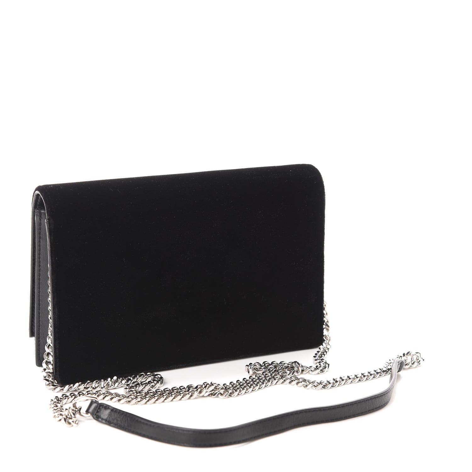 Saint Laurent Velvet Crystal Monogram Tassel Chain Wallet Black 3 of 10