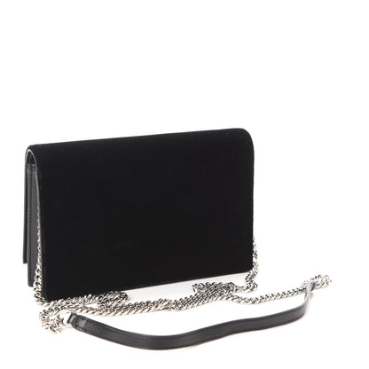 Saint Laurent Velvet Crystal Monogram Tassel Chain Wallet Black 3 of 10