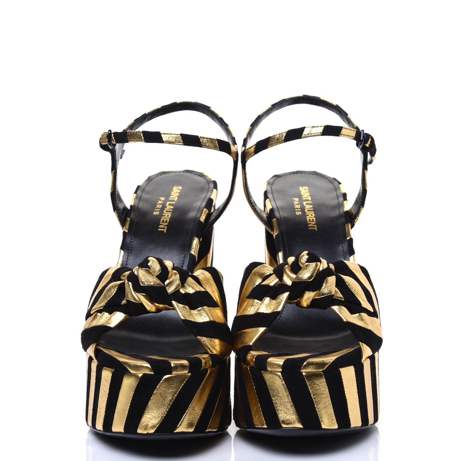 Saint Laurent Metallic Suede Bianca 125 Platform Sandals 38 Black Gold 2 of 11