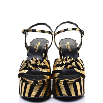 Saint Laurent Metallic Suede Bianca 125 Platform Sandals 38 Black Gold 2 of 11