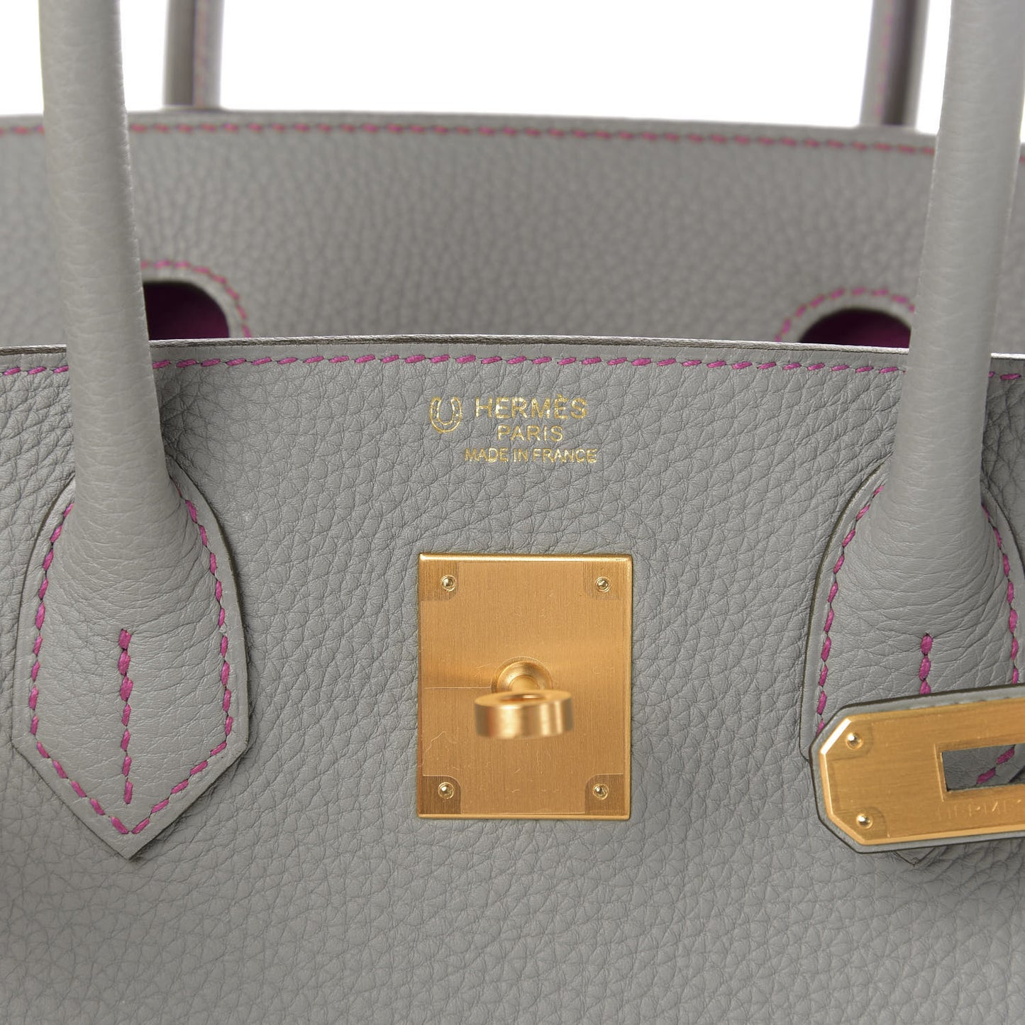 Togo Horseshoe Birkin 30 Gris Mouette Rose Pourpre